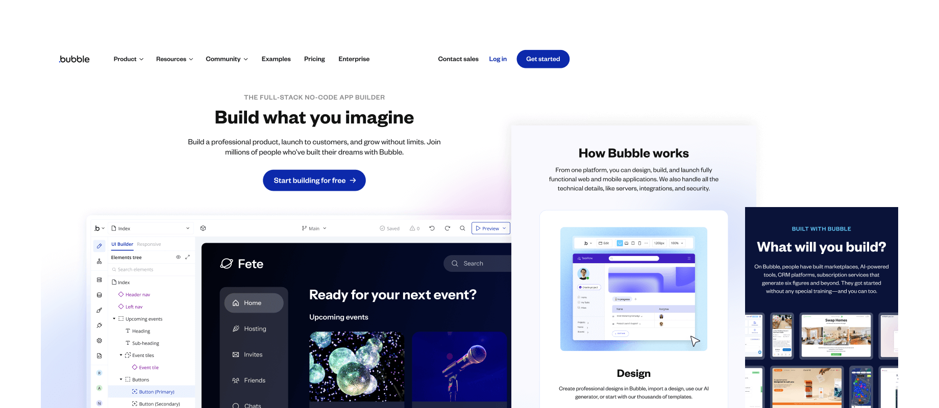 The hero section of the Bubble website homepage